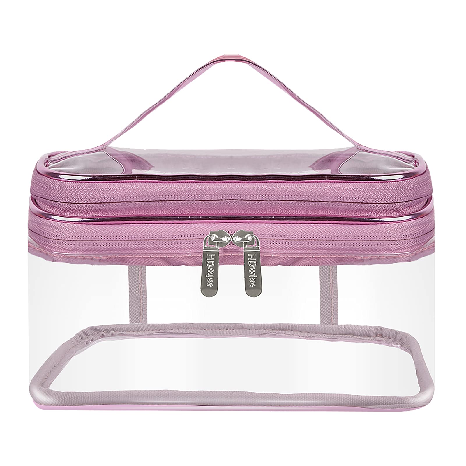 Jinlaili Neceser Maquillaje Transparente, 2 Capas Bolsa de Aseo Impermeable, Neceser Viaje para Maquillaje, Bolsa Cosméticos Portátil, Grande Organizador Maquillaje Neceser para Mujer Hombre (Rosa)