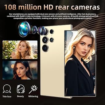 C25 Ultra Unlocked Cell Phone with NFC, 8000mAh Long Battery Life Android Smartphone,Built in Pen,6.9 HD Screen 512GB+12GB Unlocked Phones,5G/Dual SIM/Fingerprint Unlock/Face ID (Gold)