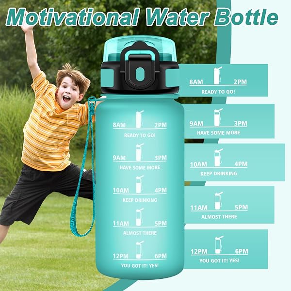 Cantimplora 500ml, Sin BPA con Marcador de Tiempo, Botella con Pajita, Botella de Agua para Running, Cámping, Oficina, Bicicleta, Fitness - 4