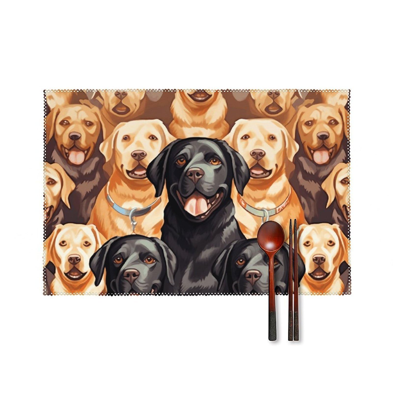 Labrador Retriever Dogs Placemats Set of 6, 12x18 Inch Heat Resistant Washable Canvas Table Mats, Stain Resistant Decorative Dining Placemats for Kitchen, Restaurant, Outdoor Party