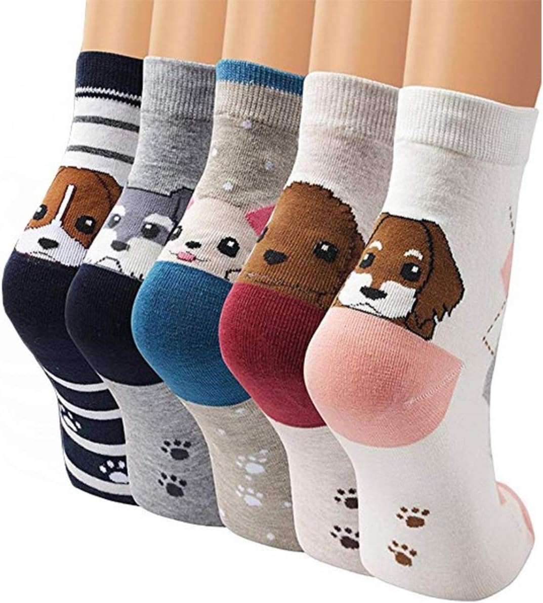 CUQOOWomen Socks โ 5 Pairs Winter Women Sock with Cute Dog Print, Warm, Soft & Breathable Nordic Style for Ladies, Ideal for Christmas, Birthdays & Holidays