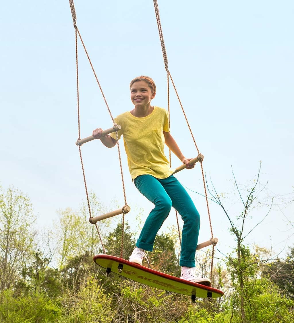 Hearthsong 33-Inch Air Rider Surf Swing, 33½"L x 12" W, Wooden Handles, Nylon Hanging Ropes, Holds Up to 200 lbs