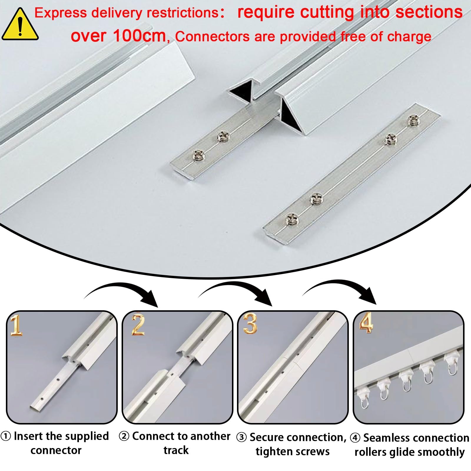 Vorhangschienen-Set aus Aluminium, weiße Decken-Gardinenleiste 1 läufig mit geräuschlosen Gleitern, Gardinen Schiene für Krankenhäuser, Schlafzimmer und Raumteiler(190 cm (6.2ft))
