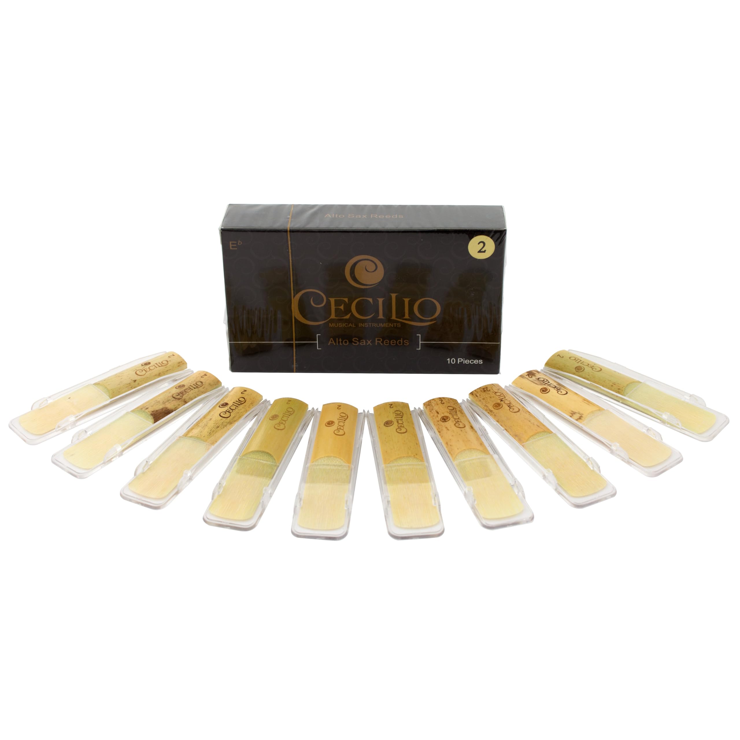 Cecilio Alto Saxophone Reeds 2.0-10 Pack with Individual Plastic Cases - Entry to Mid-Level - Beginner-Friendly