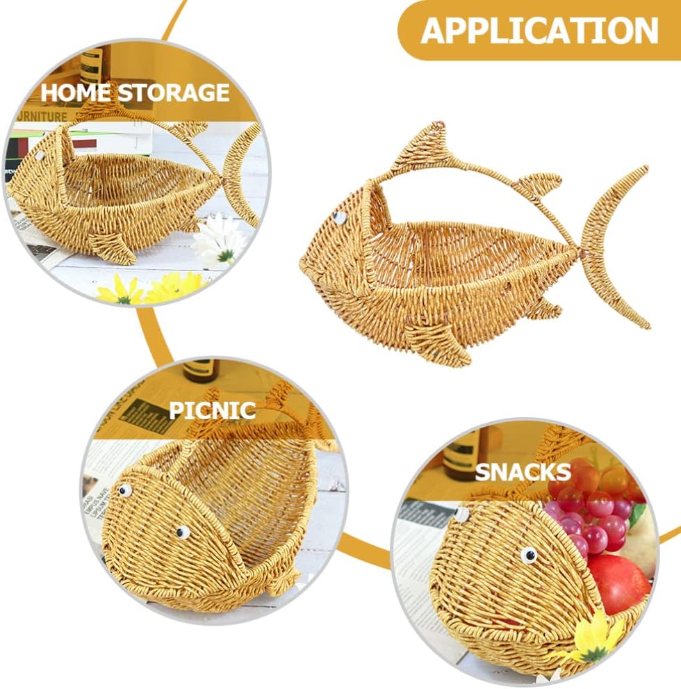 Zerodeko Cartoon Fish Storage Basket Rattan Serving Basket Restaurant Serving Woven Fruit Bakery Dessert Plastic Food Tray Household Egg Food Pp Multifunction