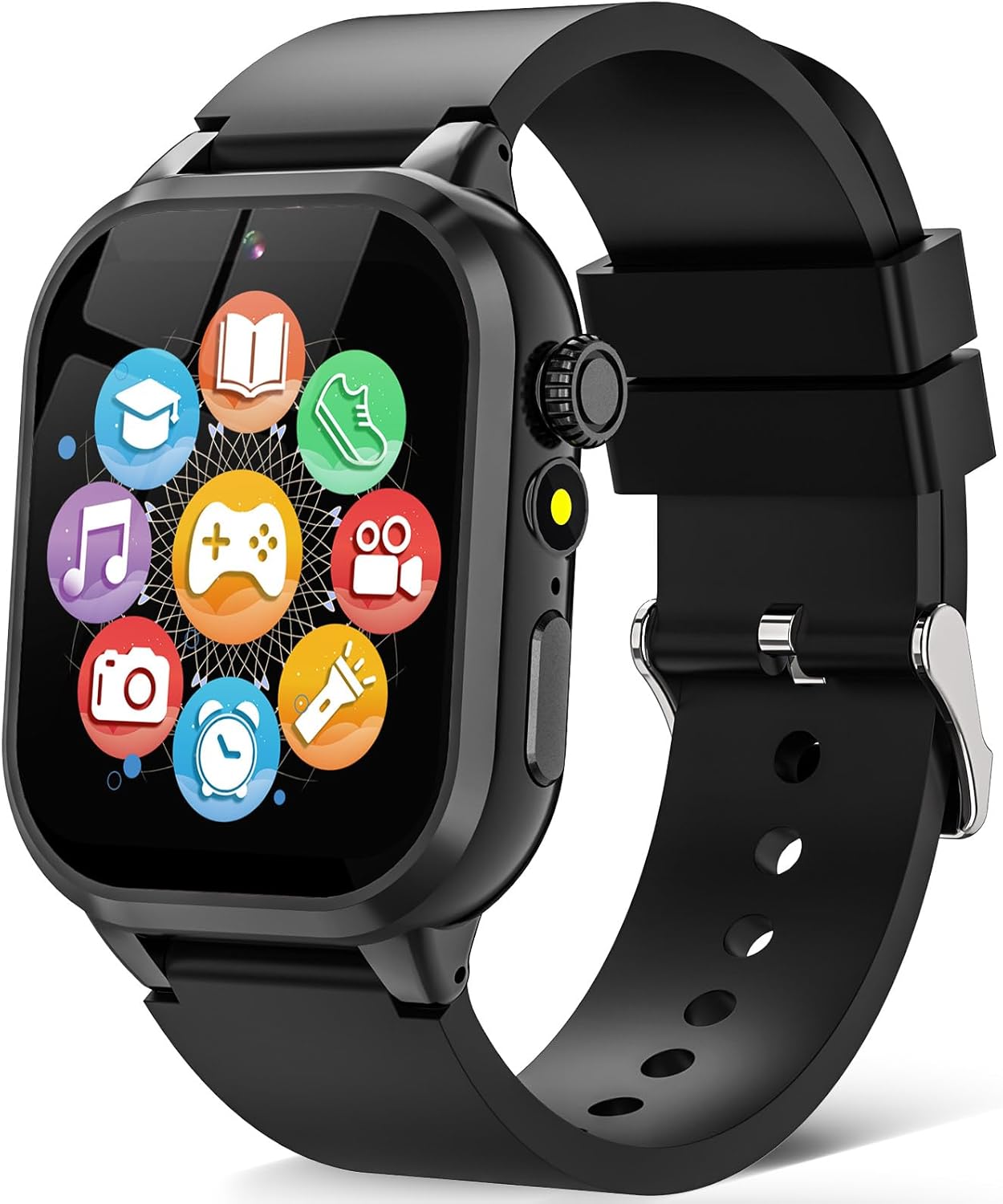 ovv kids game smart watch 1.54" hd touch screen, 30+ educational games, camera, pedometer, alarm, mp3 player, auidobook, learn card,time tools, parental control, wrist watches for boys girls age 4-12 black