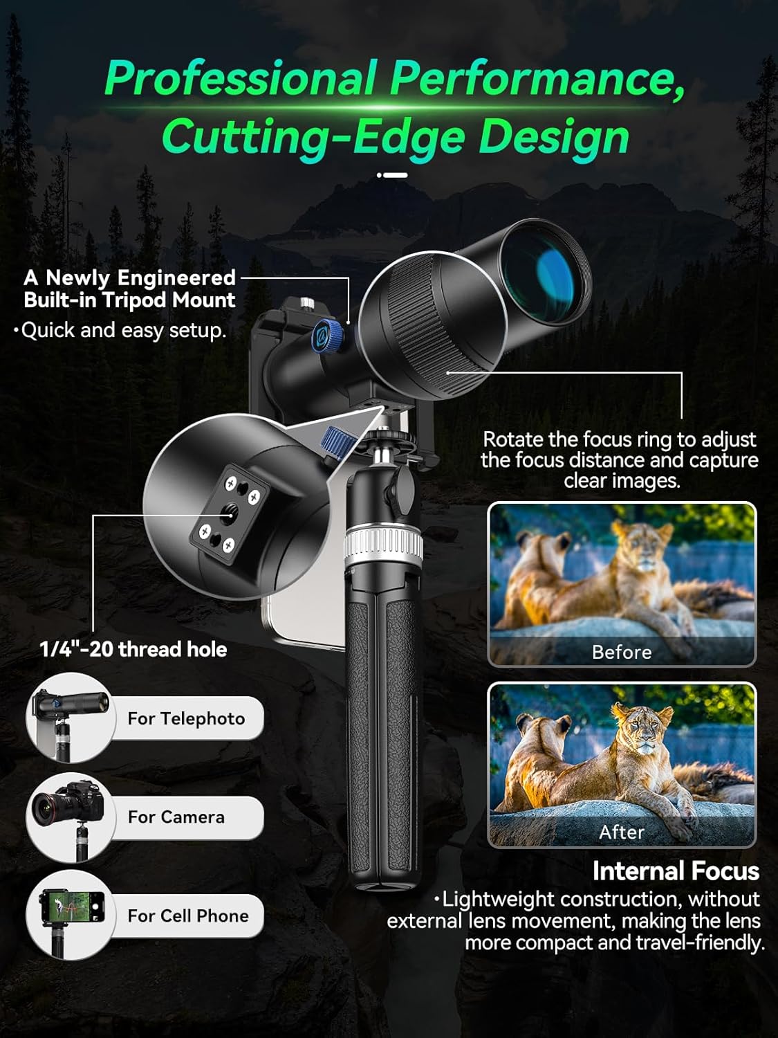 APEXEL 30x Telephoto Lens - Enhanced Version for iPhone 16 15 14 13 pro max, Samsung, Pixel | Professional Upgraded External Camera Photography Attachment with Tripod