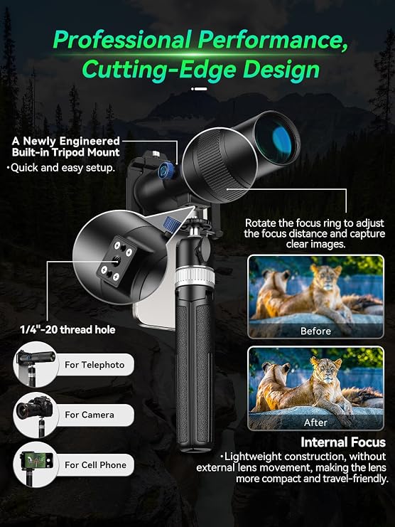 APEXEL 30X Super Smartphone Telephoto Lens, 720mm Focal Length, Professional & Artistic Capture for Wildlife, Sports, Concerts