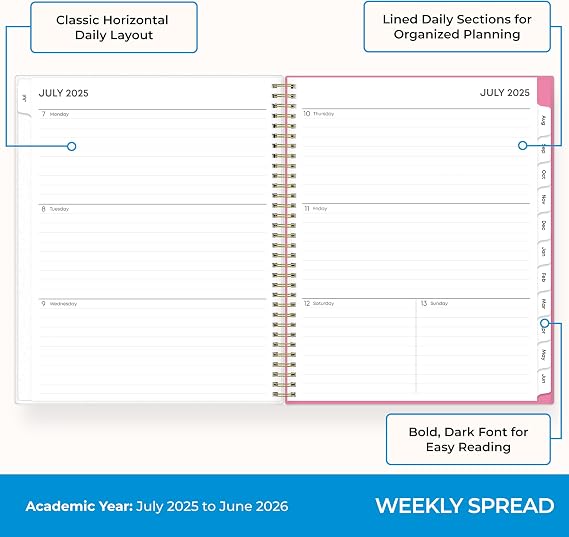 Blue Sky 2025-2026 Weekly & Monthly Academic Planner, 8.5x11