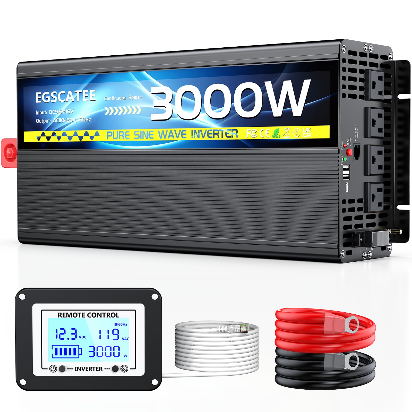 EGSCATEE TH-12V-3000W Pure Sine Wave Inverter