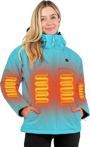 ANTARCTICA GEAR Heated Jacket, Ski Jacket Coat, With 12V/16000mAh Battery Pack, 5 Areas Heating Thicken Women Winter Coat