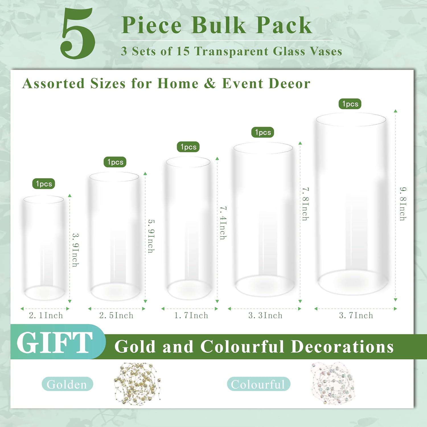 Clear Glass Vase for Centerpieces, 4,6,7.5,8,10 inch Tall Set of 5 Cylinder Flower Vase Bulk Floating Candle Holder for Wedding Table Home Décor and Party - Image 2