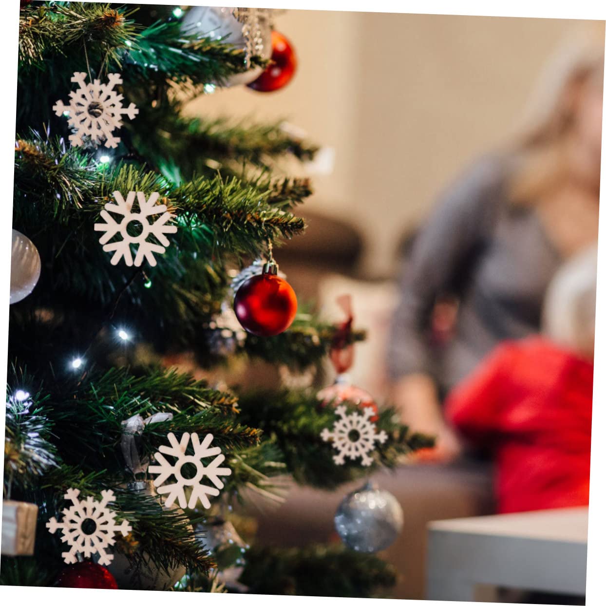 ABOOFAN Decorazioni Natalizie in Legno, 20 Pezzi con Corda di Juta da 35 Cm, Addobbi Delicati per Albero e Feste di Capodanno