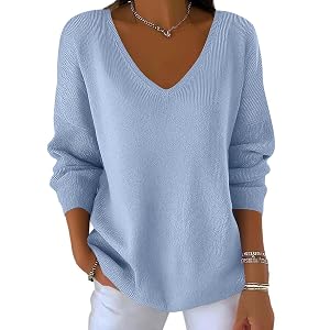 Sweaters for Women Oversized Long Sleeve V Neck Fuzzy Knit Casual Plus Size Pullover Sweater Fall Fashion Clothes