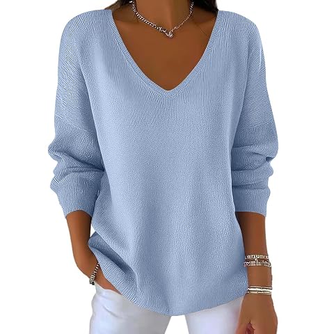 Sweaters for Women Oversized Long Sleeve V Neck Fuzzy Knit Casual Plus Size Pullover Sweater Fall Fashion Clothes
