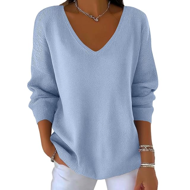 Sweaters for Women Oversized Long Sleeve V Neck Fuzzy Knit Casual Plus Size Pullover Sweater Fall Fashion Clothes