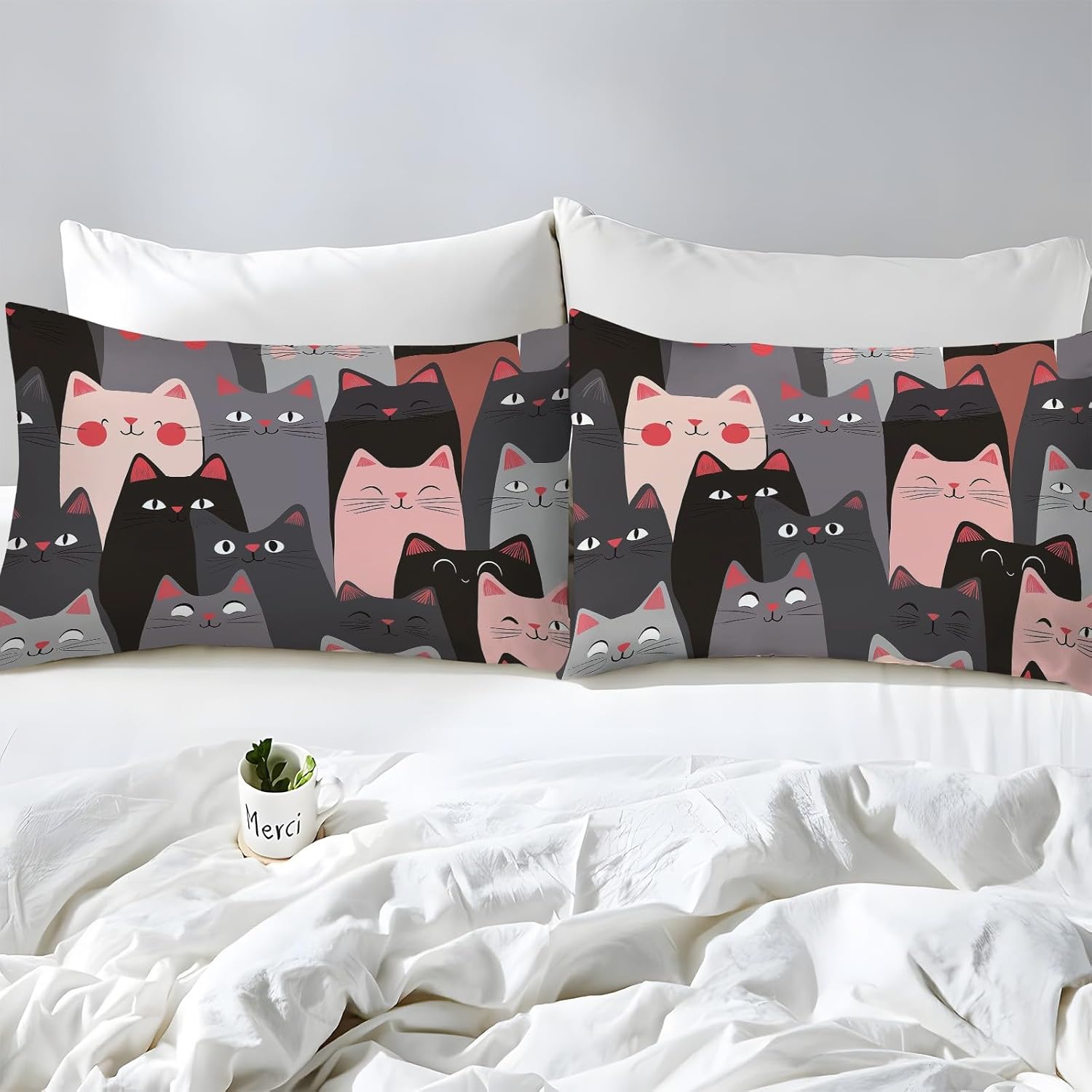 Cartoon Animals Bed Sheet - Cartoon Animal Cat Microfiber Bedding Set 1 Fitted Sheet 1 Flat Sheet 2 Pillow Case - Ultra Soft Wrinkle King Size Sheet Set