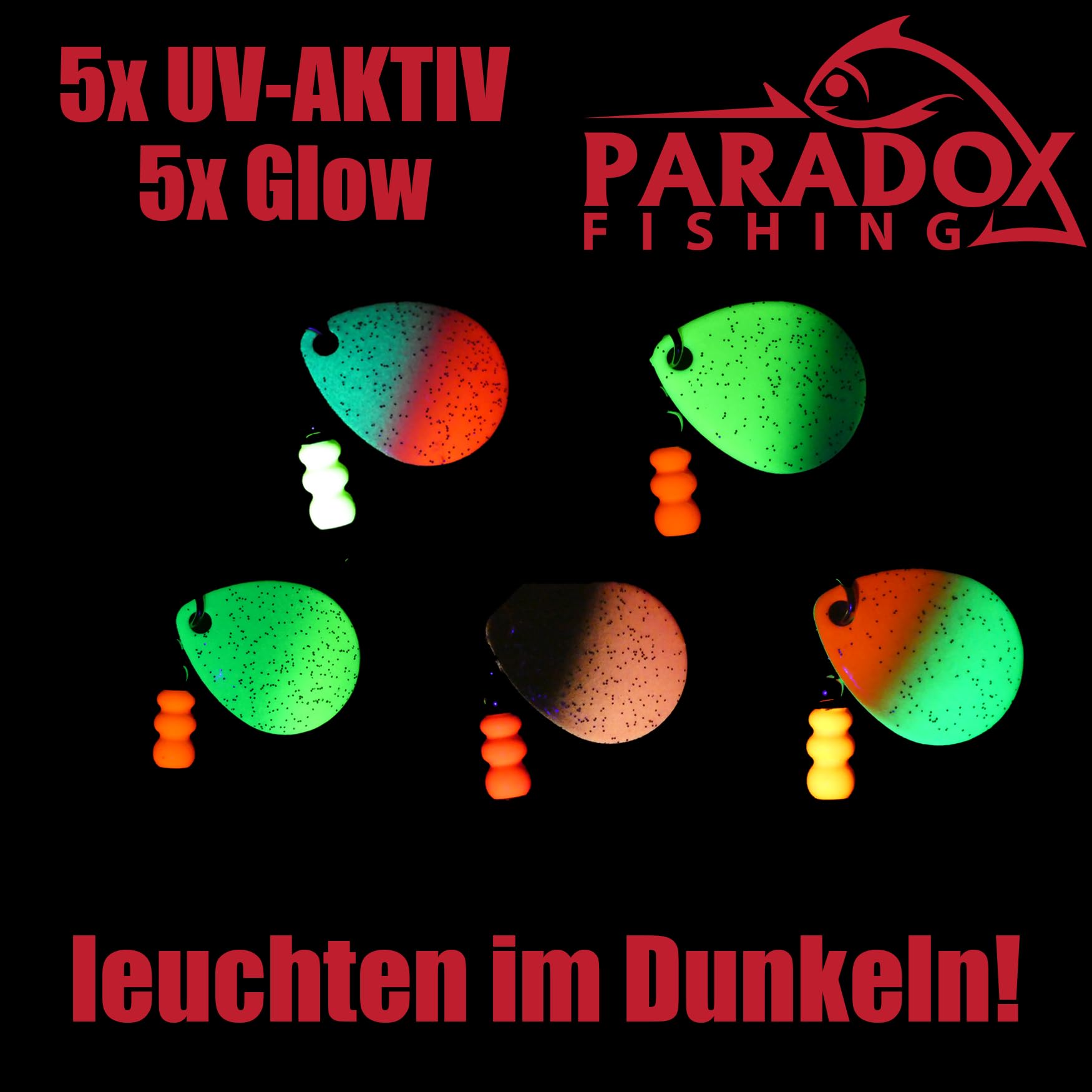 Set Spinner Per Trote Paradox Fishing - 10 Pezzi Da 2,8g, Con Scatola, UV E Glow - Foto 5