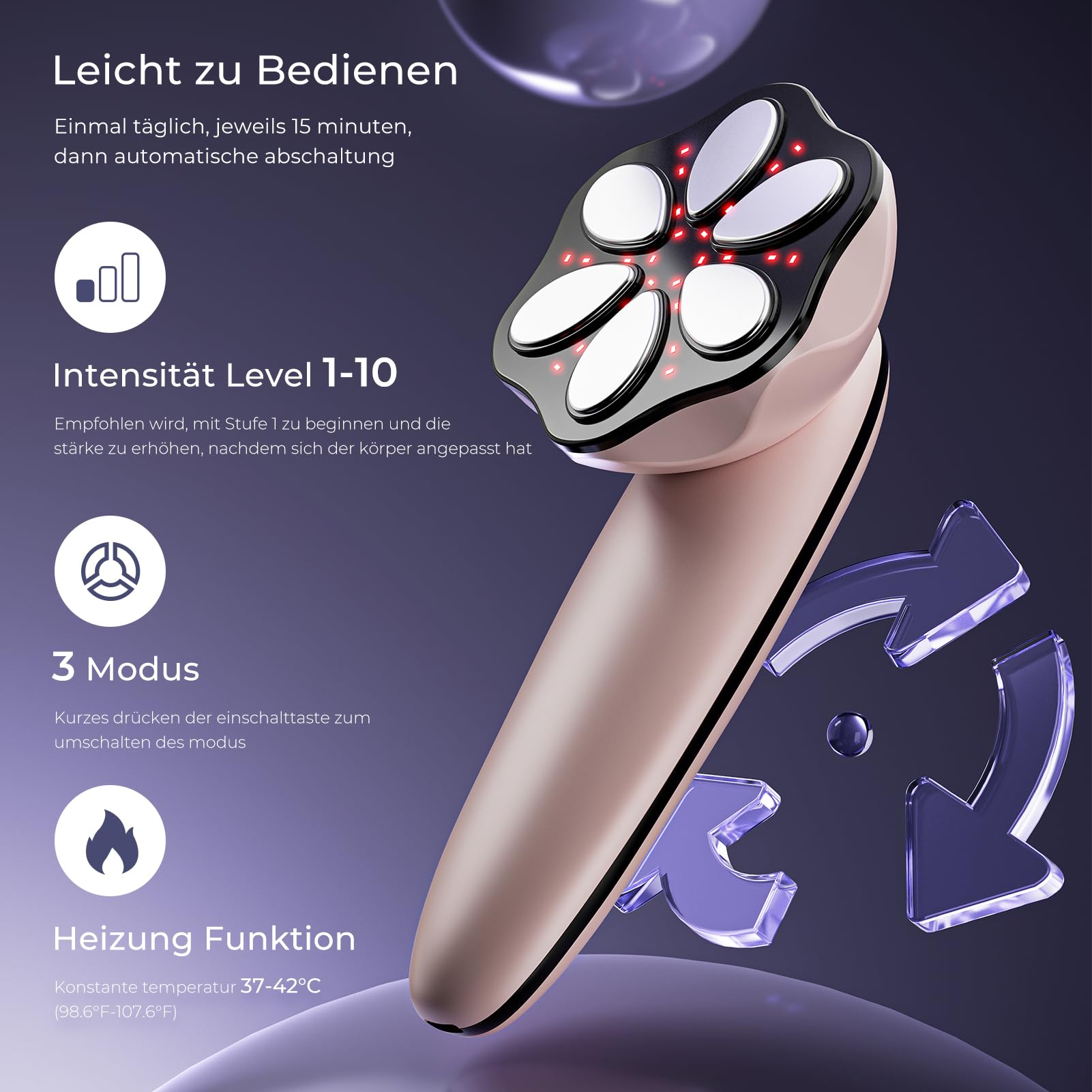 Cellulite Massagegerät Anti Lipödem Handmassagegerät, Nachgewiesene Wirksamkeit, mit 6 MassageköPfen, Geeignet für Bauch, Taille, Arme, Beine, Gesäß (Roségold)