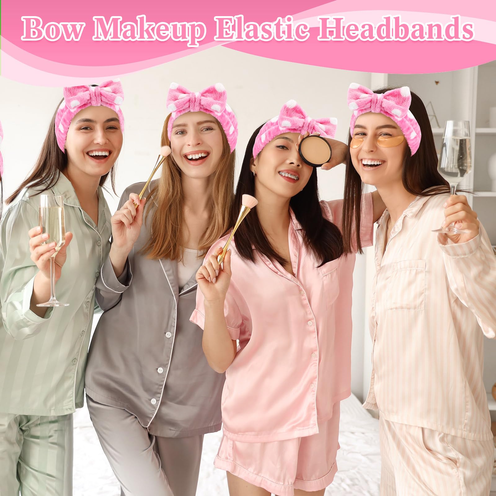 50 fasce elastiche per capelli da spa, per lavare il viso, con fiocco rimovibile, per donne, damigelle d'onore, proposte, regali in morbido pile per la cura della pelle, in microfibra, a pois