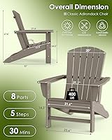 Vista 3 de GREENVINES Juego de 4 sillas Adirondack Plástico HDPE de grano de madera Silla de gran tamaño para hoguera Para todo tipo de clima Marrón