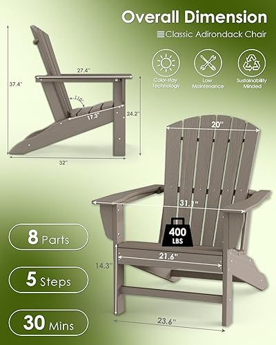 Miniatura 3 de GREENVINES Adirondack - Silla de madera de grano de madera, HDPE para todo tipo de clima, sillas para hoguera con soporte para tazas, silla de