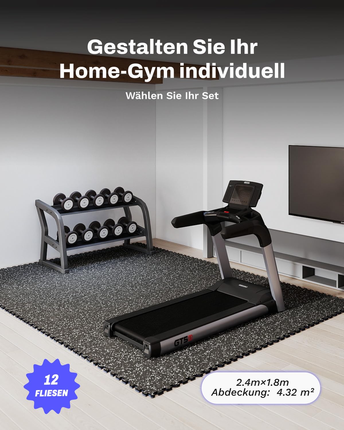 AIRHOP 12 Matten 60x60x1,4cm Extra Dicke Robuste Gummierte, rutschfeste Puzzlematte, Geeignet Für Fitnessstudio Und Heimfitness, Schwere Trainingsbelastung, Bodenschutzmatte Fitness