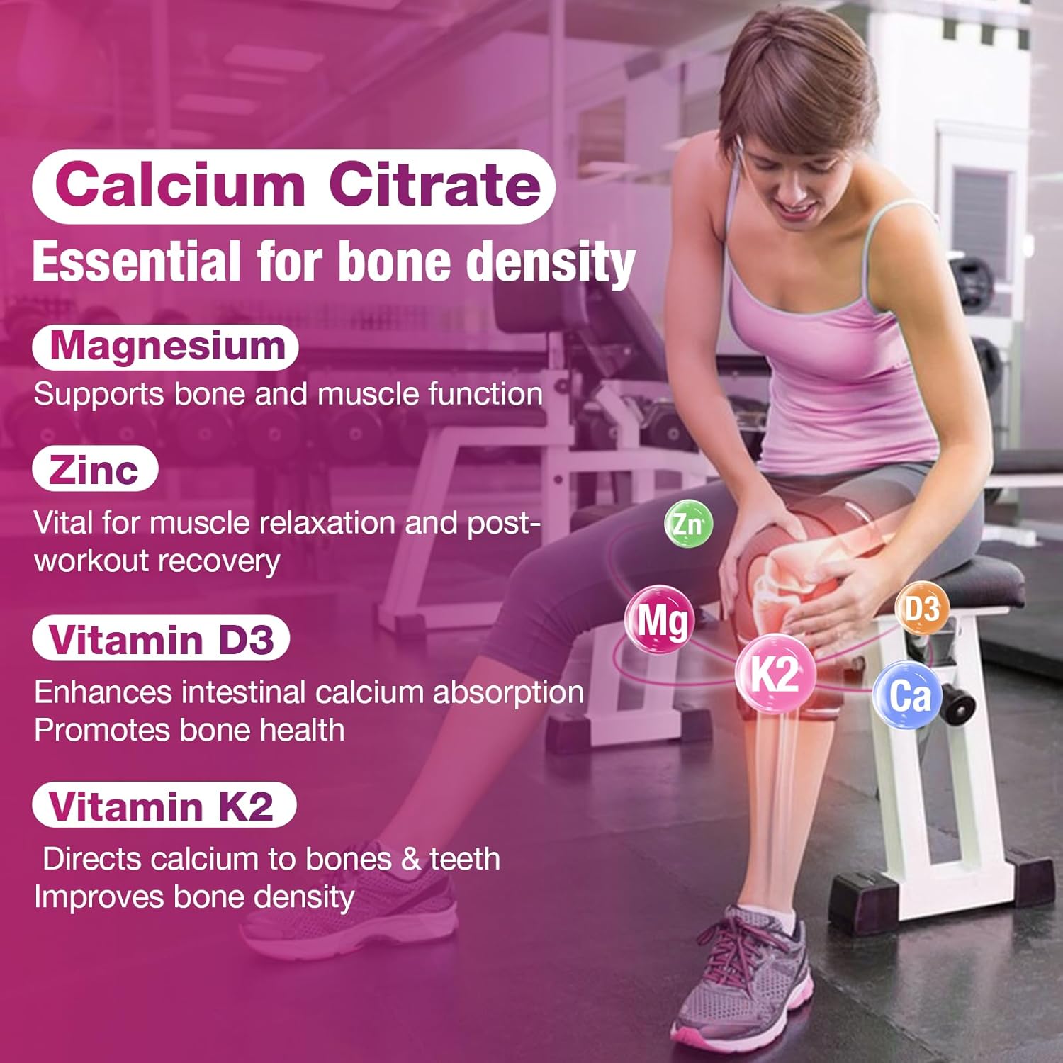 2 Pack Calcium Citrate Gummies - 1000mg per Serving - Supports Bone & Teeth Health with Vitamin D3 & K2 - Delicious Peach Flavor - Non-GMO, Gluten-Free - 120 Gummies