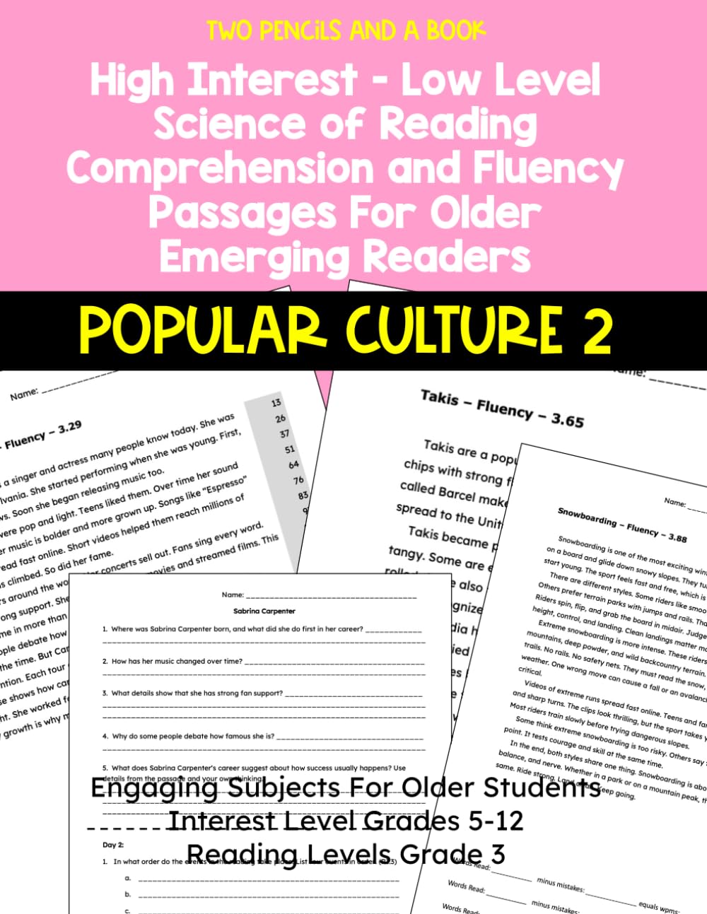 High Interest Low-Level Reading Comprehension and Fluency Passages for Older Emerging Readers Pop Culture Reading Level 3rd Grade – Older Interest Level