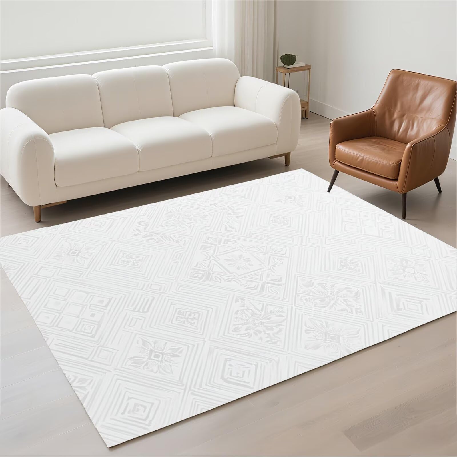 Grand carpet de salon moderne 80x150cm blanc pour salle à manger