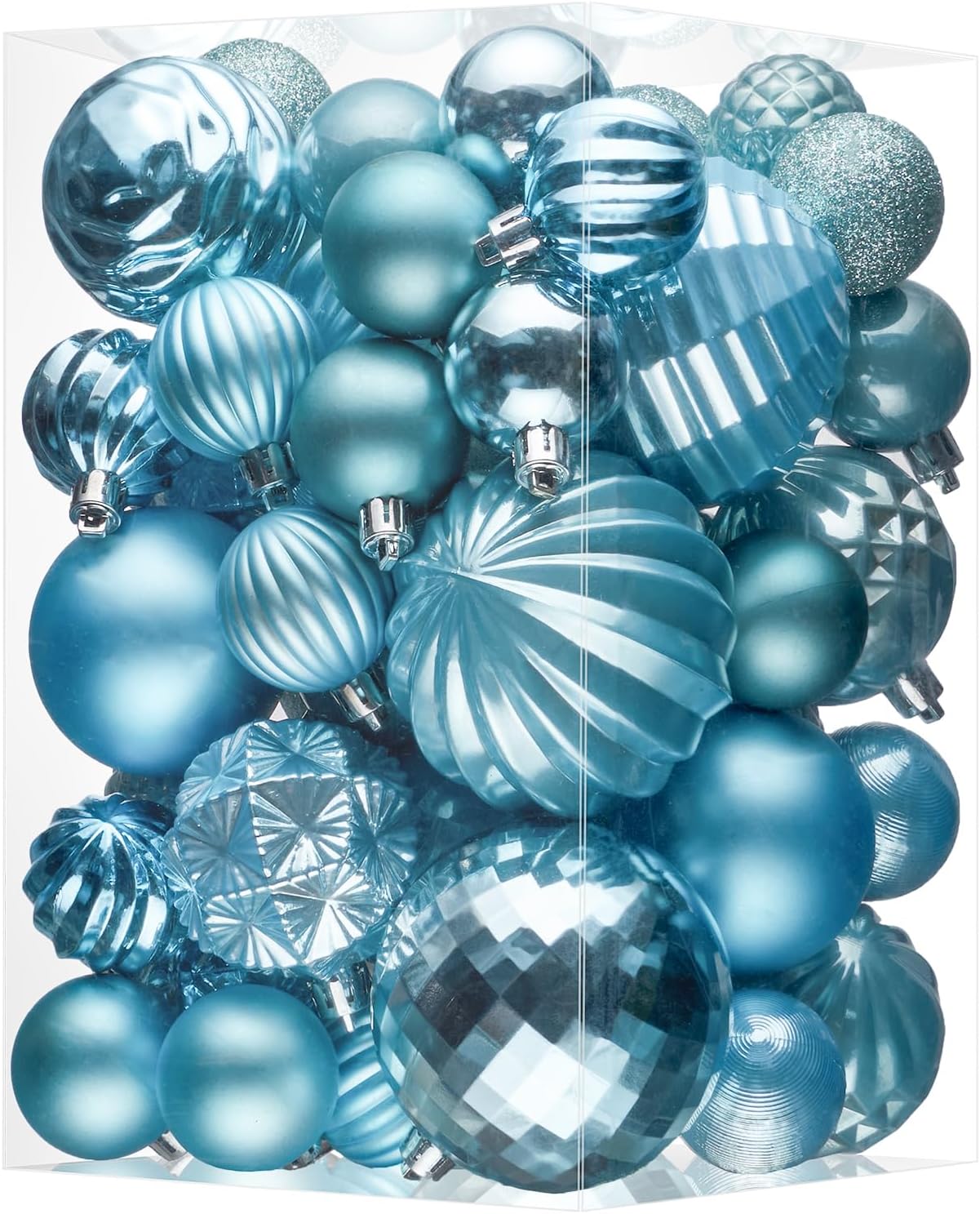 JORNOY Christmas Tree Ornaments Set, 47 Pack Assorted Shatterproof Hanging Balls Decorations, Plastic Bulbs Bulk with Lanyard for Home Holiday Party Decor, 3-Sizes (Sky Blue)