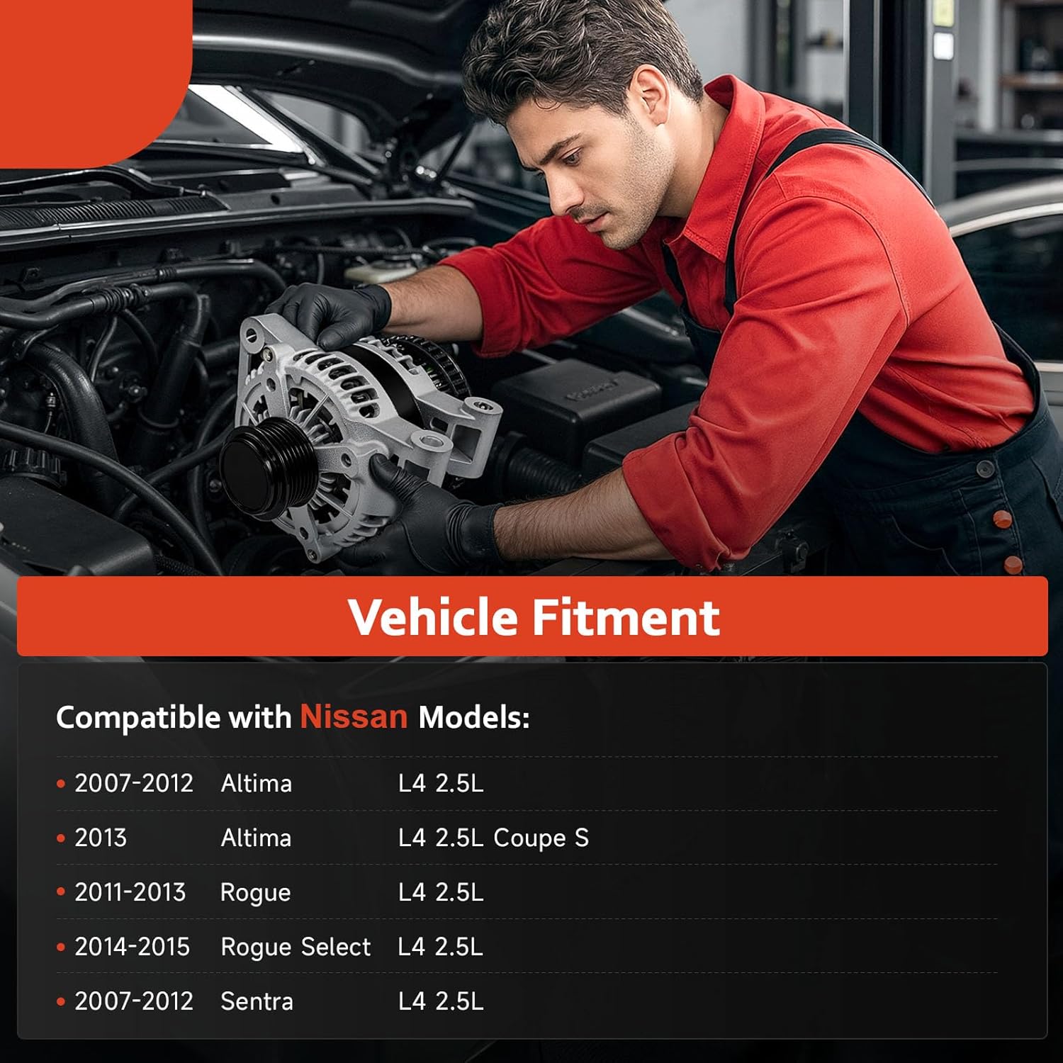 11258N Alternator Fit for 2007-2012 Nissan Altima, 2007 2008 2009 2010 2011 2012 Sentra, 2011-2013 Rogue, 2014 2015 Rogue Select L4, Alternator 12V 110Amp 6-Groove, TG12C032 23100-JA02A