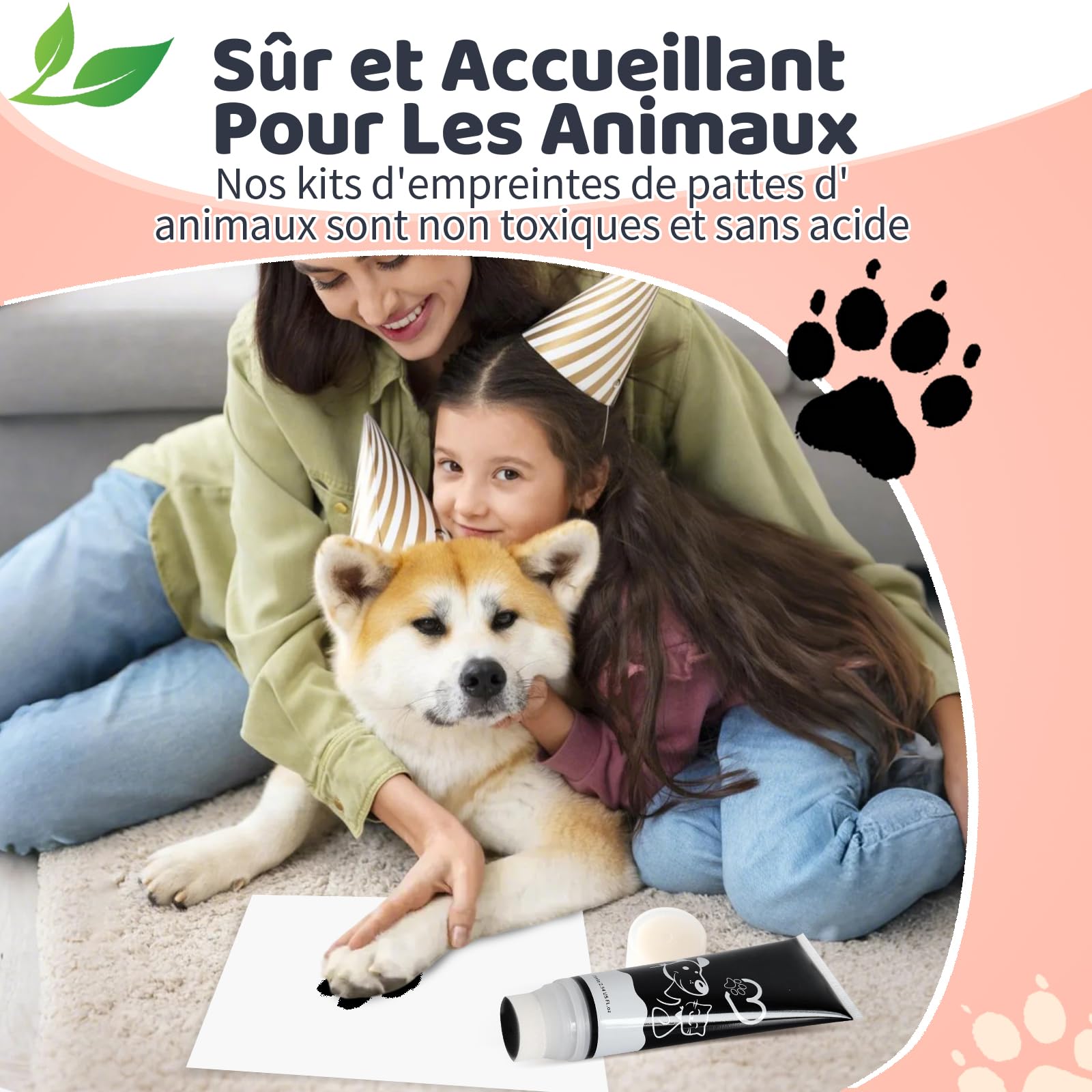 Nabance Kit Empreinte Chien Avec Tête Éponge Noir 75ml Non Toxique et Lavable Kit Empreinte Chat kit Empreinte Bebe Convient Aux Cadeaux Pour Animaux Création d'une Empreinte d'animal