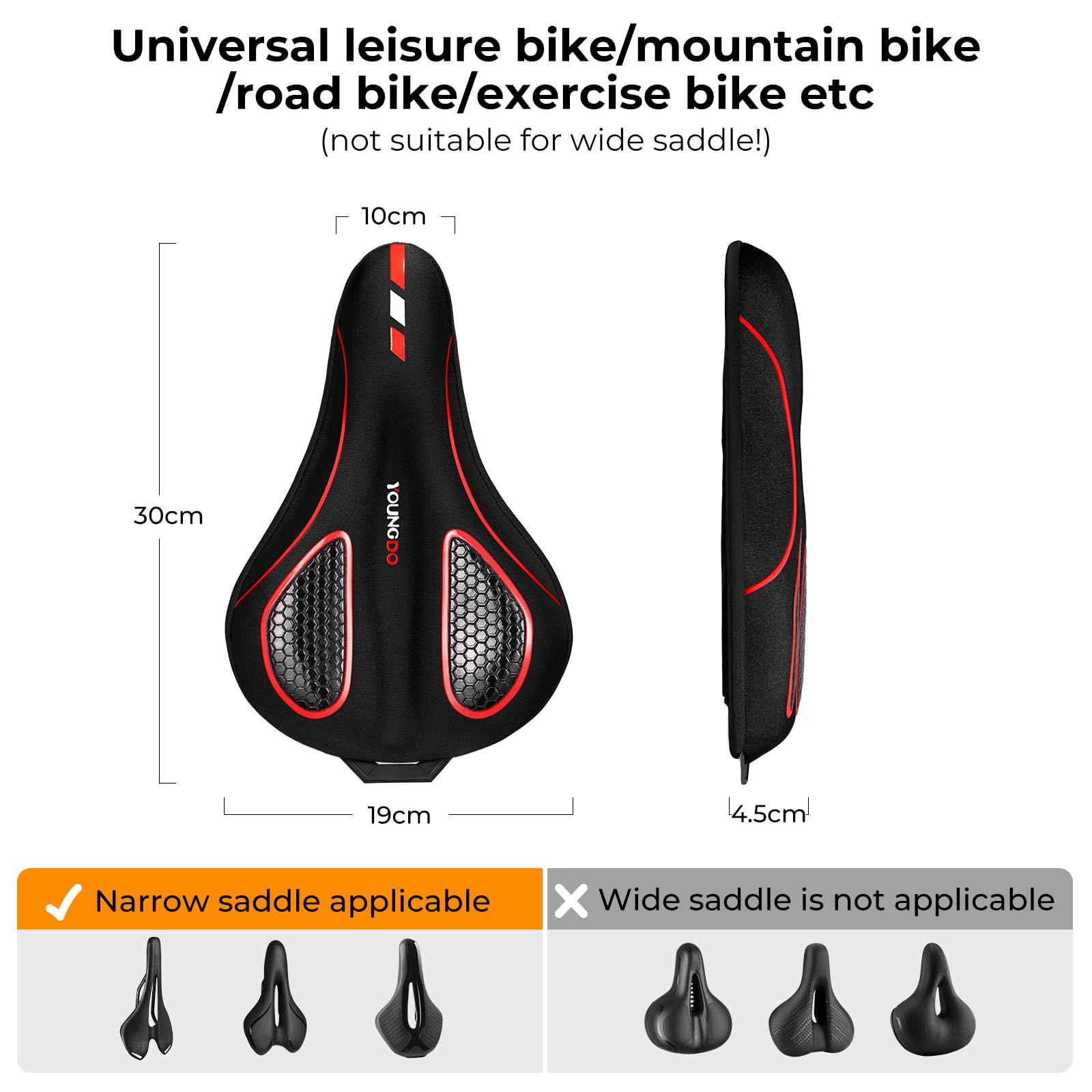 Housse De Selle De Vélo En Gel Youngdo - Confort Anti-Dérapant - Universelle Homme/Femme