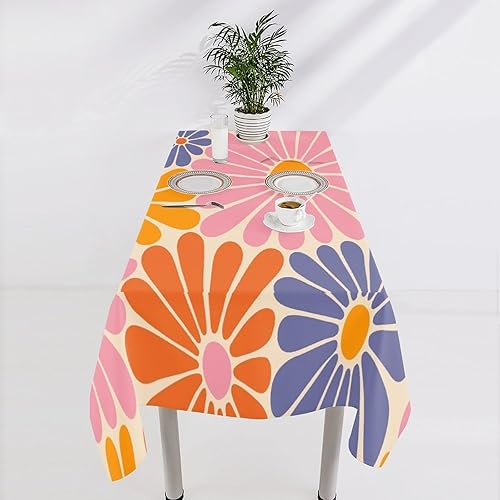 Miniatura 508 de Mantel floral hippie, diseño retro de los años 70, naranja, rosa, azul, floral, bohemio, estampado estético de margaritas, para fiesta, picnic