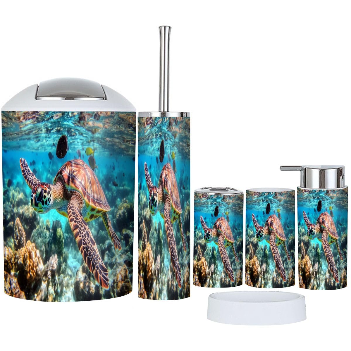 Amazon.com: Bathroom Accessory Set 6 Piece Boho Sea Turtle Swims