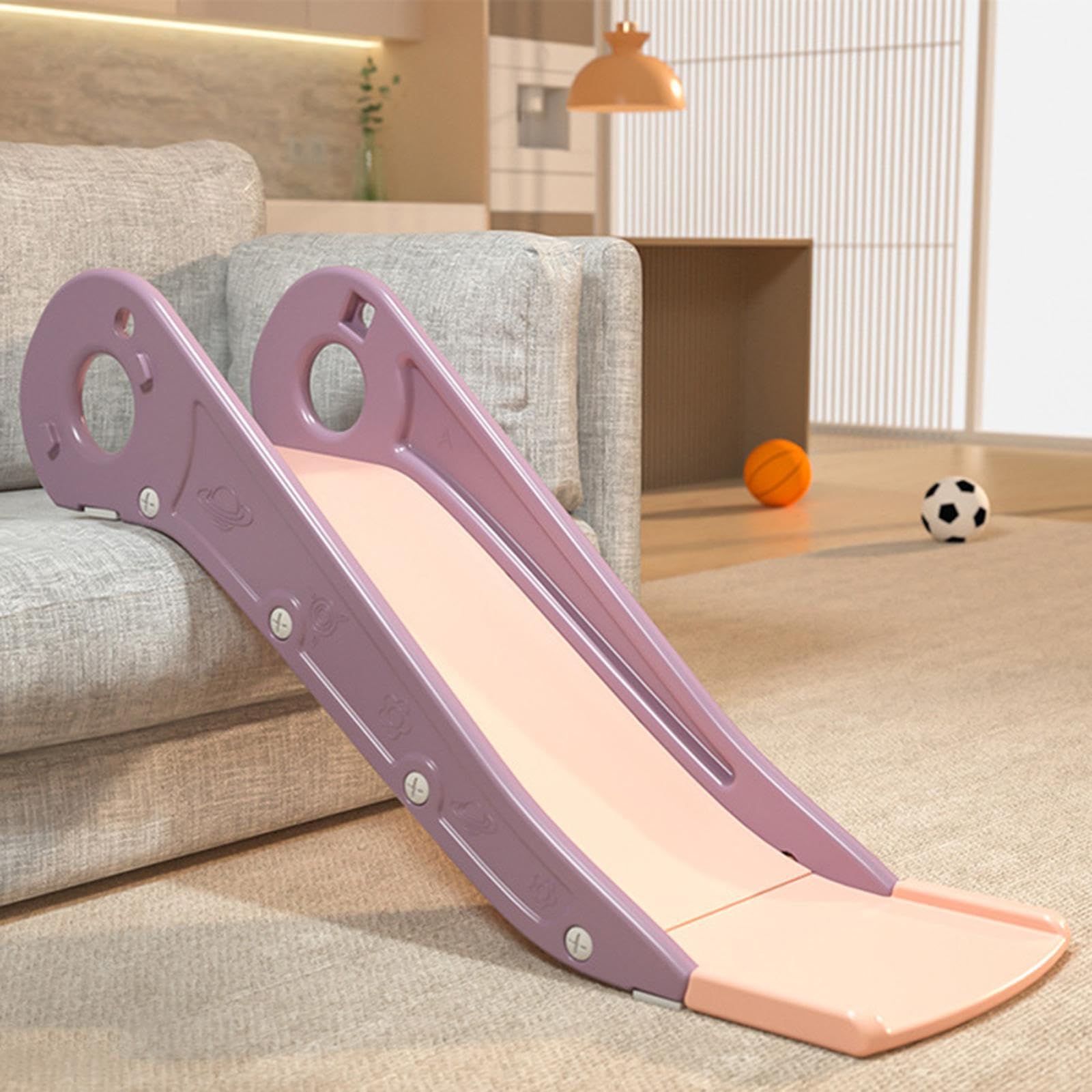 Kleinkind Rutsche für drinnen – Spielset fördert die Koordination – Sicheres Spielen mit Rutschfester Kinderrutsche – Geeignet für Zuhause, Rosa