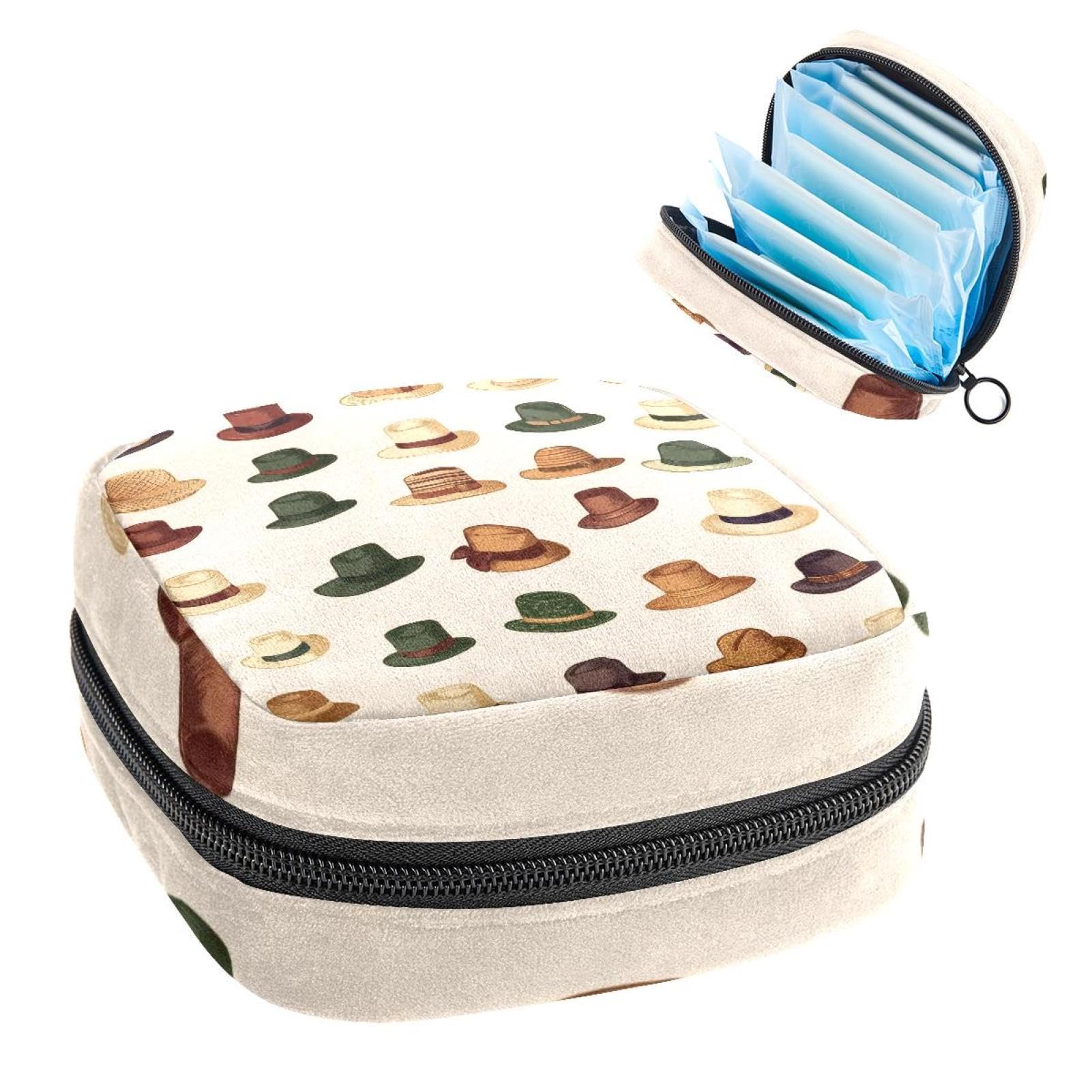 Sanitary Pads Bags, Vintage Western Cowboy Caps Pattern Menstrual Cup Pouch Nursing Pad Holder, First Period Kit Bags for Teen Girls Women Ladies