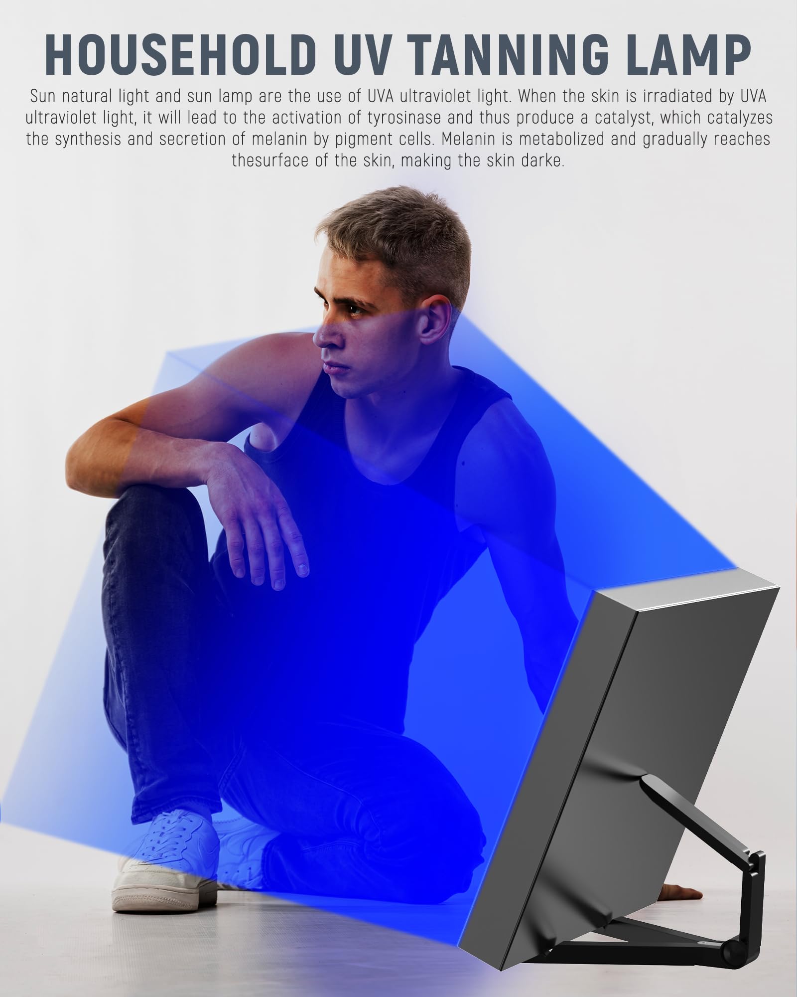 Luz bronceadora Solarium, 48 W Solarium portátil para el hogar, bronceado facial, luz diurna, soporte ajustable plegable y gancho para colgar con 225 LED para cara y cuerpo