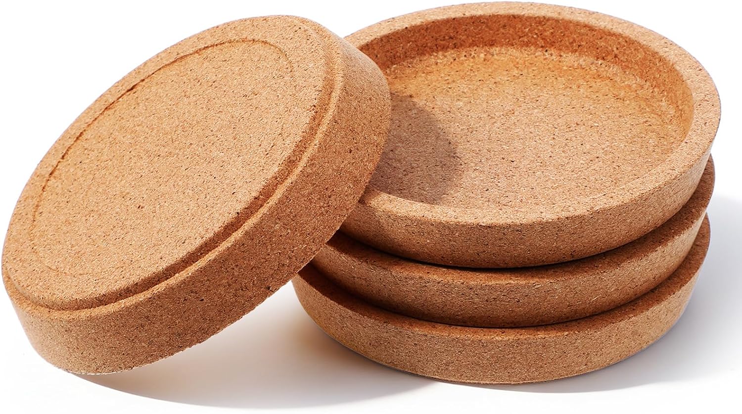 Cobee 4 Pack Cork Coasters, Absorbent Round Cup Coasters with Raised Lip