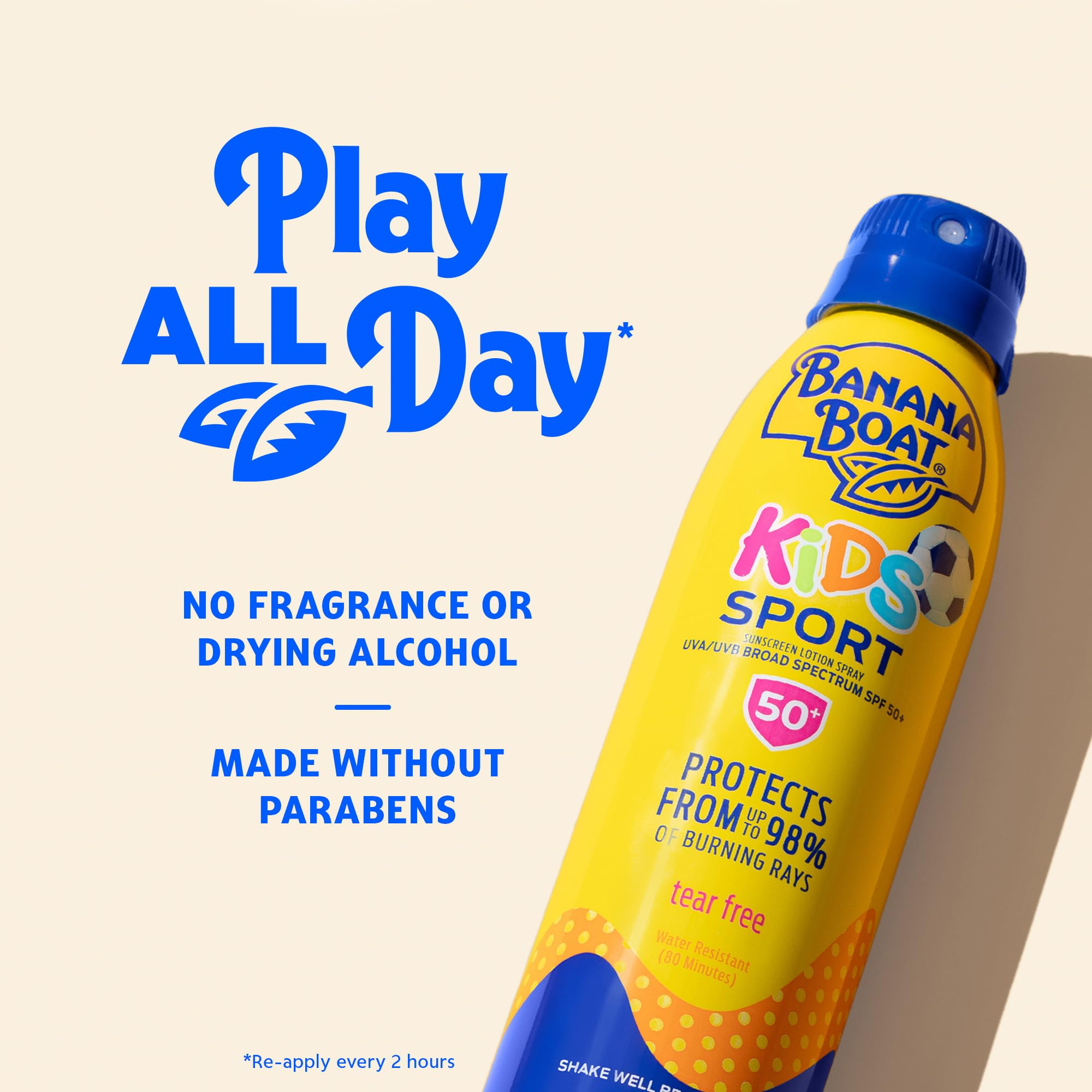 Banana Boat Sunscreen Kids Sport, Tear-Free Broad Spectrum Sunscreen Spray – SPF 50-6 Ounce Twin Pack