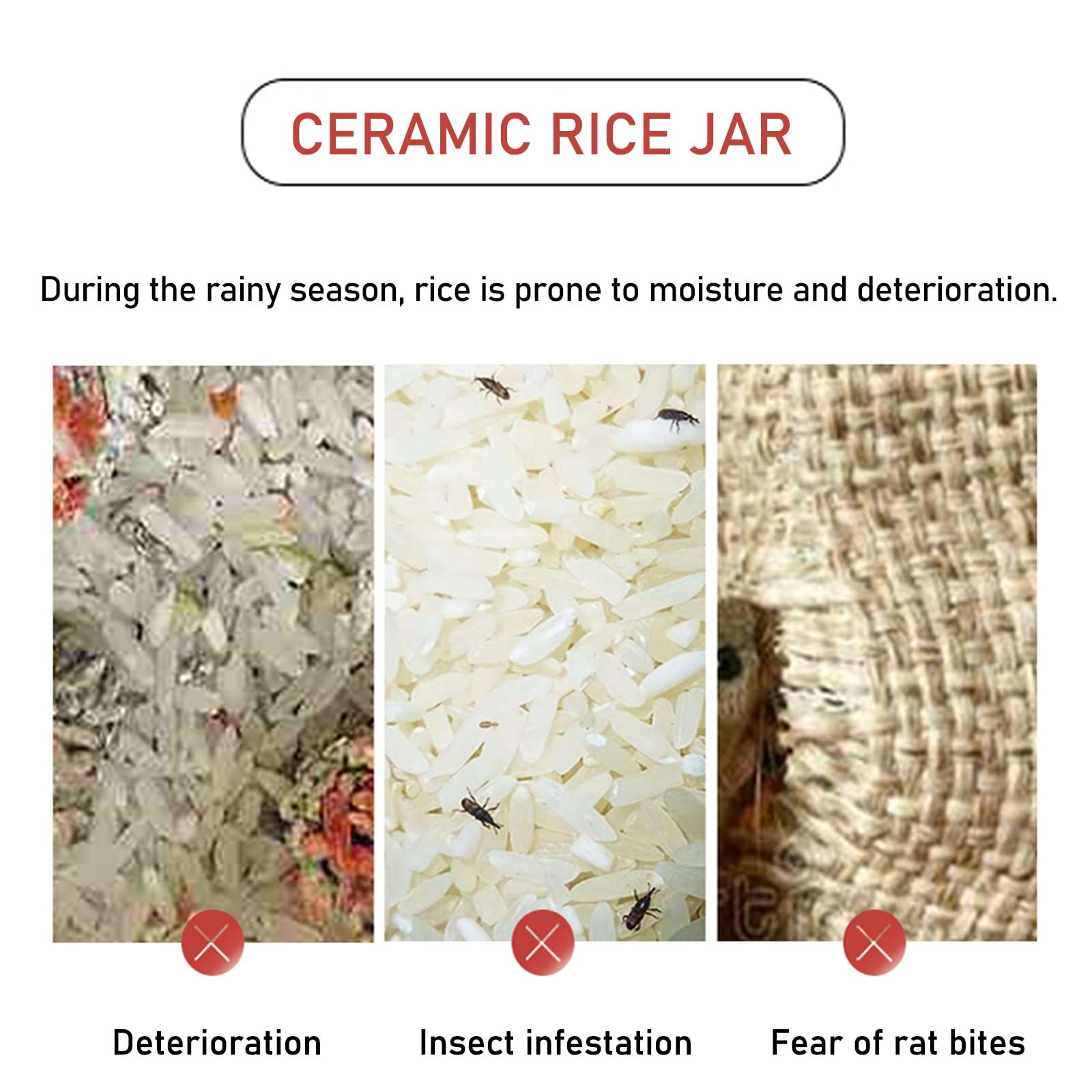 Recipiente de Cerámica para Arroz, Contenedores de Almacenamiento, Recipiente Hermético para Harina, Arroz, Frutos Secos y Aperitivos(Brown,10kg)