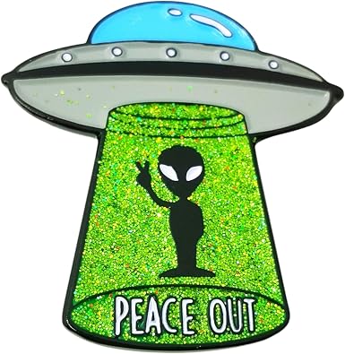 Alien Enamel Pin | UFO Peace Out Take Me to Your Leader Hard Enamel Lapel Pin for Backpack, Jacket, Hat