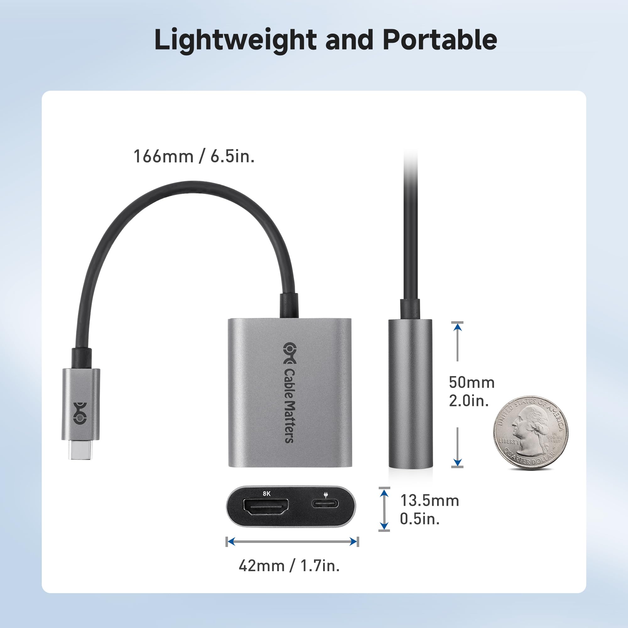Cable Matters Adapter 48 Gb/s USB C na HDMI 2.1 obsługuje 4K 120Hz i 8K 60Hz (wymagany DSC) HDR, 100 W PD - Kompatybilny z Thunderbolt 3/4 Port - Maksymalna rozdzielczość na każdym MacBooku to 4K przy