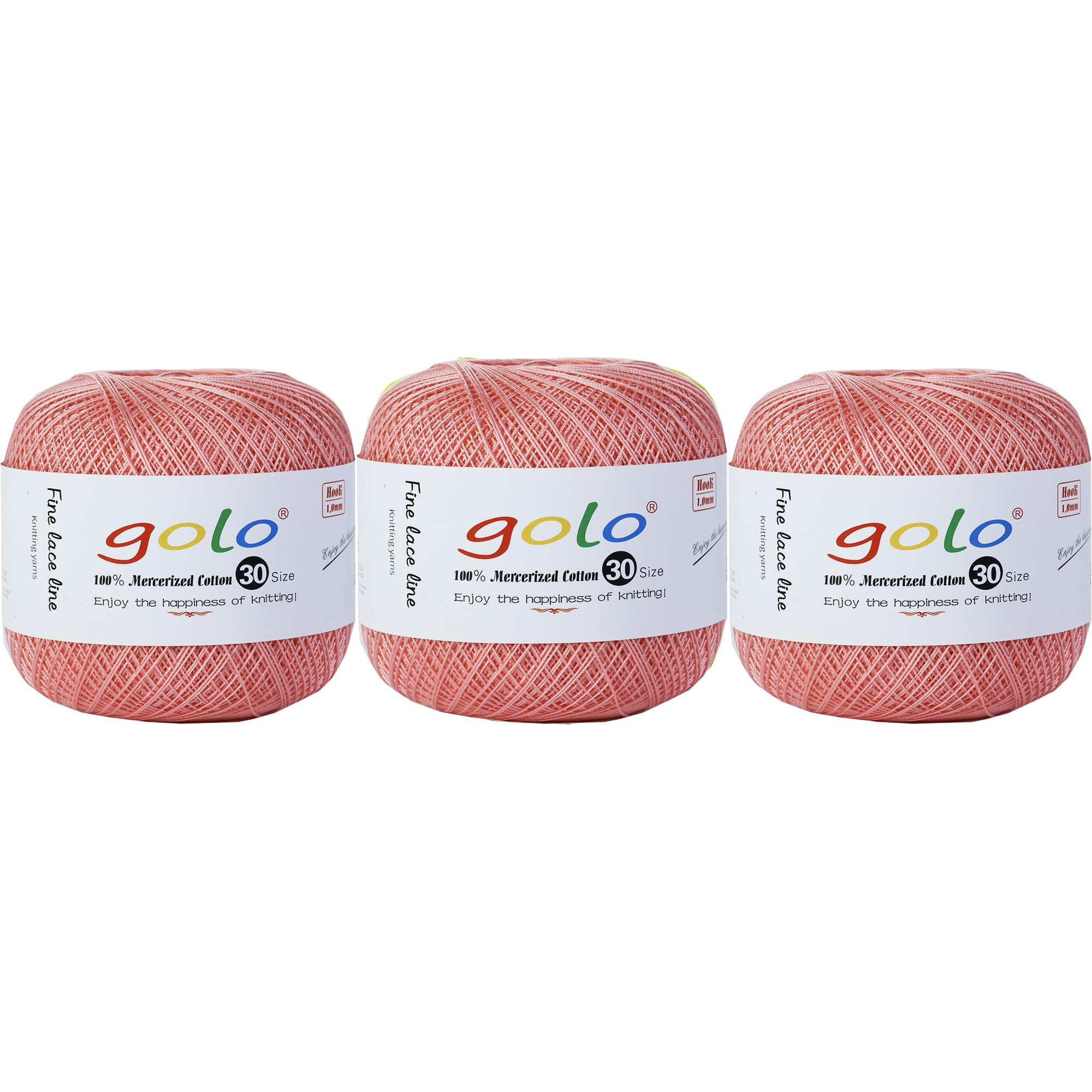 golo 3 Balls Crochet Thread Size 30 Yarn for Hand Knitting, 000-237 Pink