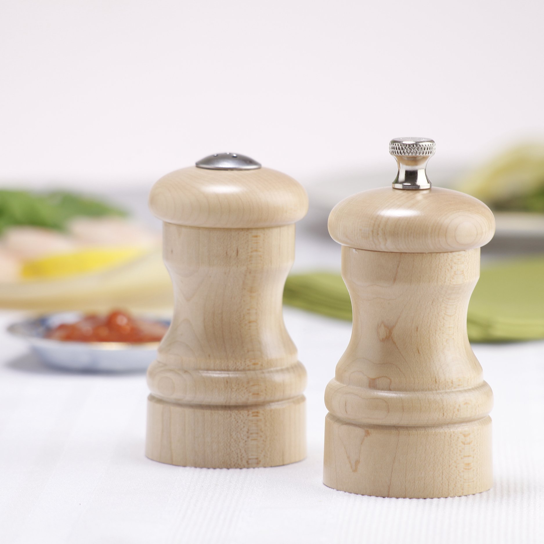 Chef Specialties 4 Inch Capstan Pepper Mill and Salt Shaker Set - Natural - Made in USA