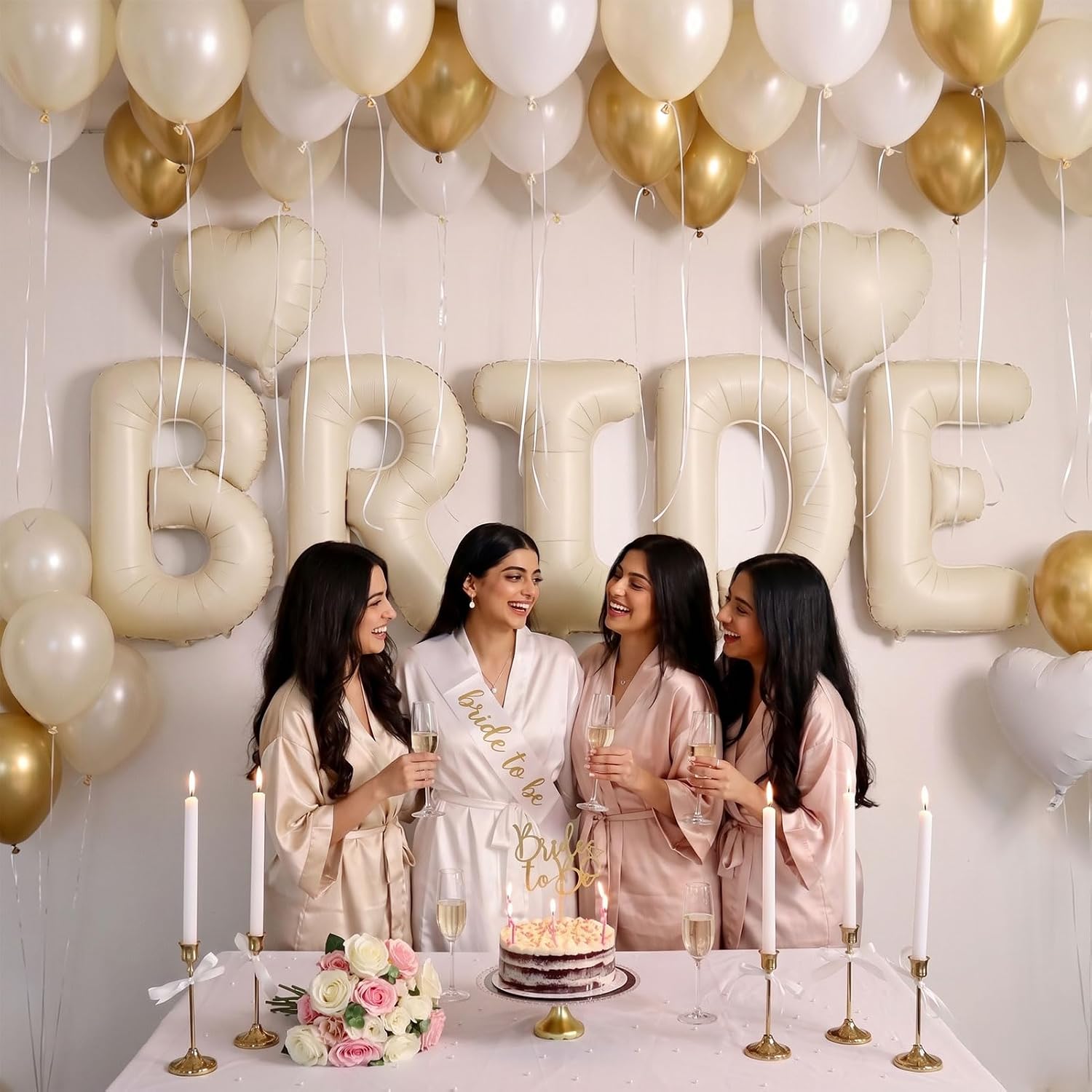 Cream White Bridal Shower party decorations with huge 40 Inch BRIDE letter Pearl Balloons Pearl white gold balloons BRIDE to be Sash and Heart shape Balloons For Bachelorette party Wedding supplies image 3
