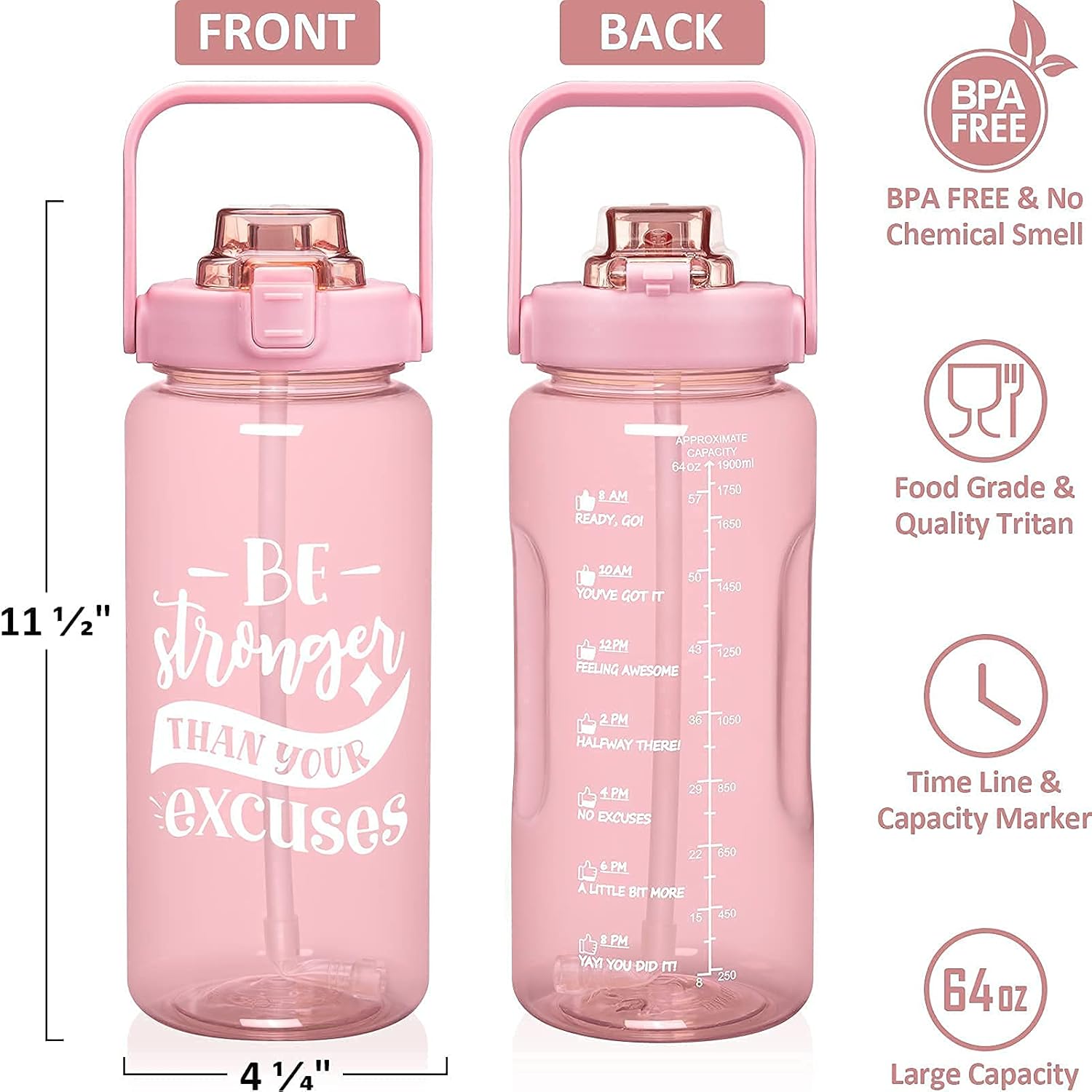 Half Gallon Water Bottle with Sleeve 64 OZ Motivational Water Bottle with Straw & Time Marker to Drink Sport Water Jug - Leakproof Tritan BPA Free Reusable Insulated Neoprene Men Women for Gym Workout : Sports & Outdoors