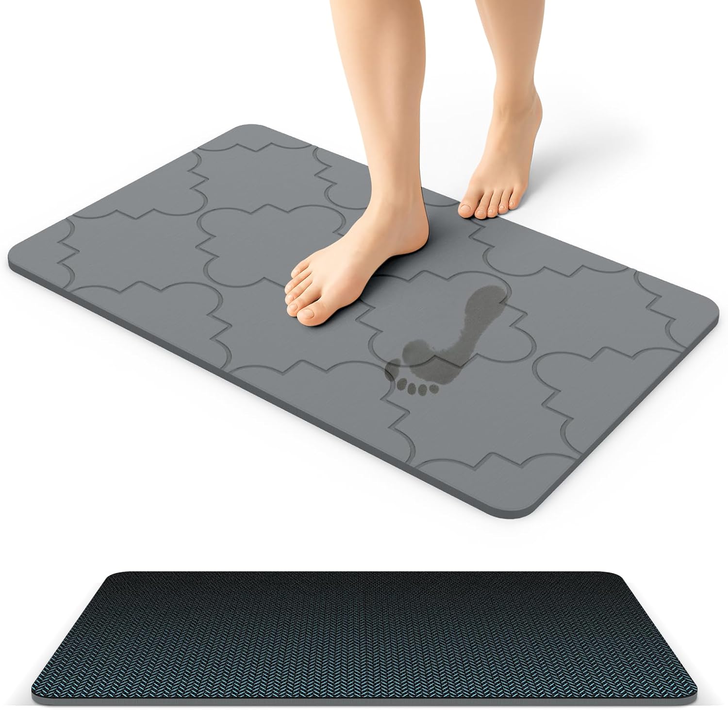 ArtyCozy Extra Large Stone Bath Mat with Non-Slip Rubber Back, 31.5" × 19.7", Super Absorbent Diatomaceous Earth Mat for Bathroom, Quick Drying Shower Rugs for Bathtub, Easy to Clean, Dark Grey