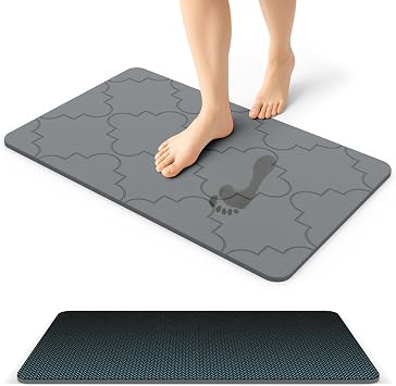 ArtyCozy Extra Large Stone Bath Mat Non-Slip Base, 31.5" 19.7", Dark Grey | Super Absorbent Quick Drying Diatomaceous Earth Mat for Bathroom, Easy to Store, Easy to Clean